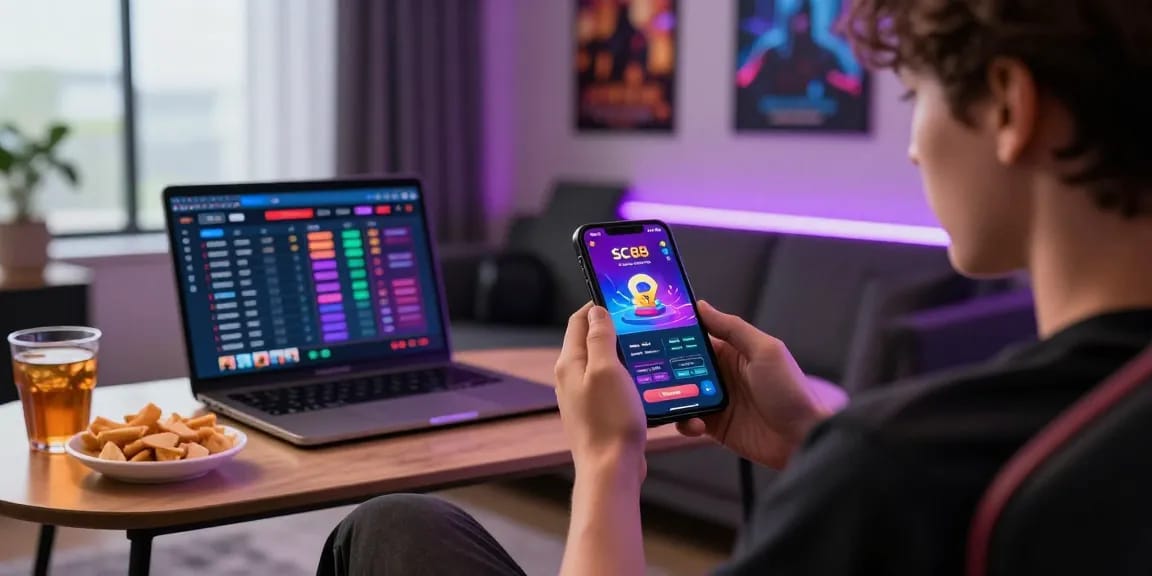Experience SC88 online gaming with a vibrant mobile interface and dynamic gaming setup.