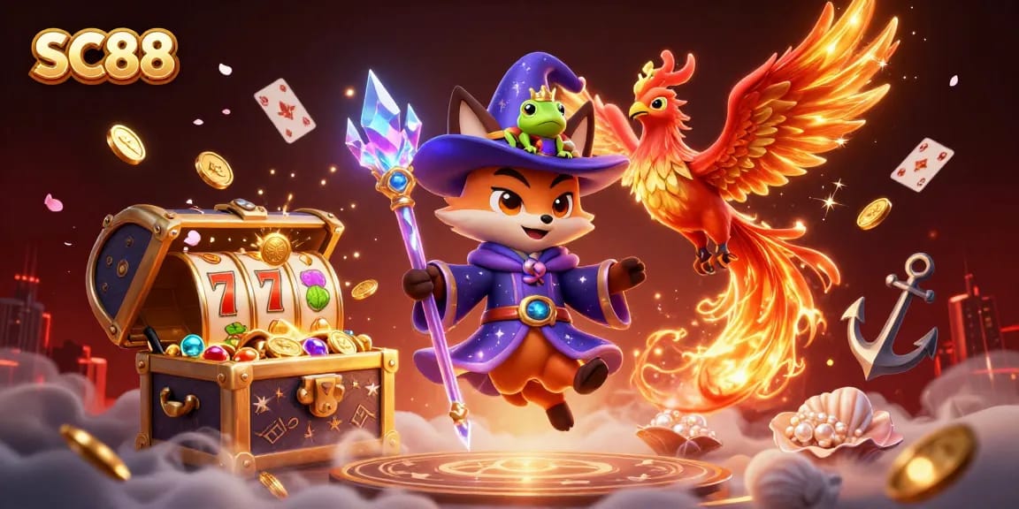 Engaging with SC88, the mystical wizard fox and phoenix create winning scenes with dynamic casino elements.