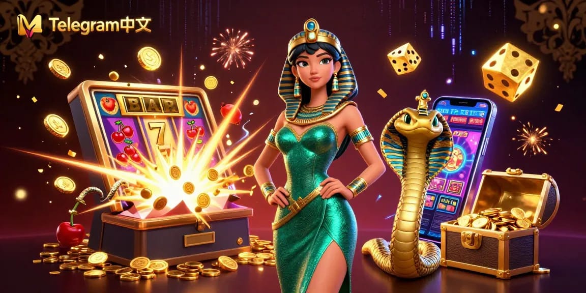 在充满金色宝藏的诱人老虎机场景中，通过Telegram中文旋转并赢得奖金。