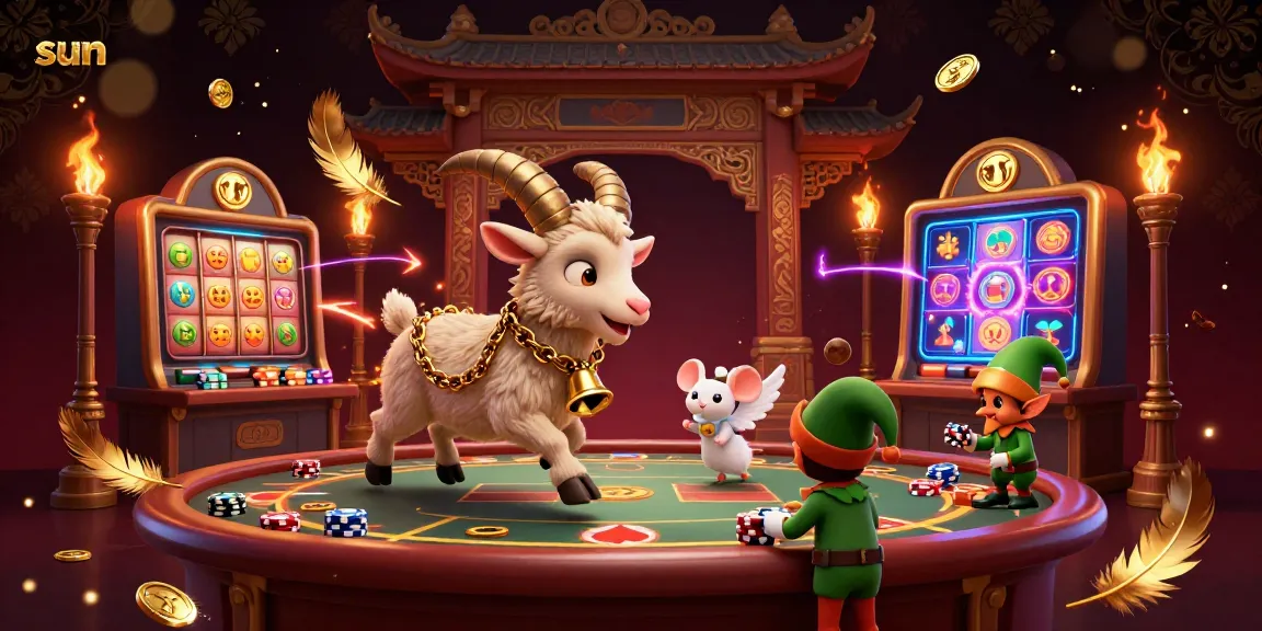 Experience the thrill of the sun-themed holiday-horror casino with a Krampus goat, angel mouse, and mischievous elves stealing chips.