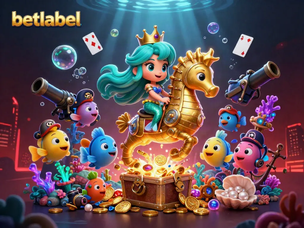 Engage with betlabel's vibrant 3D digital art featuring a mermaid princess in a rich casino scene.