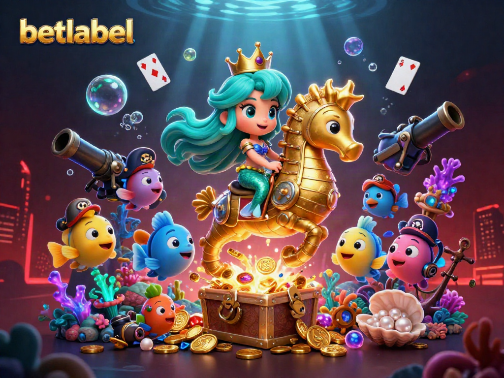 Engage with betlabel's vibrant 3D digital art featuring a mermaid princess in a rich casino scene.