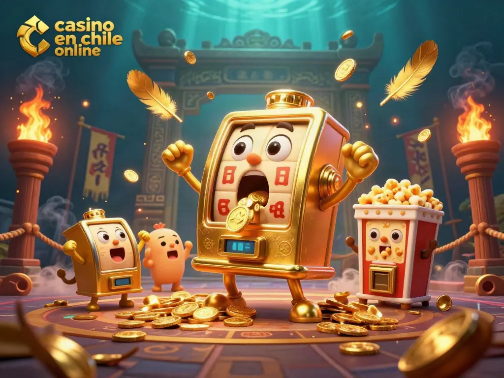 Juega en casino en chile online con la máquina tragaperras ganando un jackpot mientras otras máquinas animan.