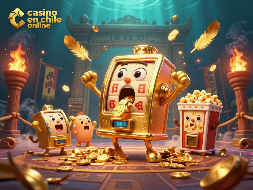 Juega en casino en chile online con la máquina tragaperras ganando un jackpot mientras otras máquinas animan.