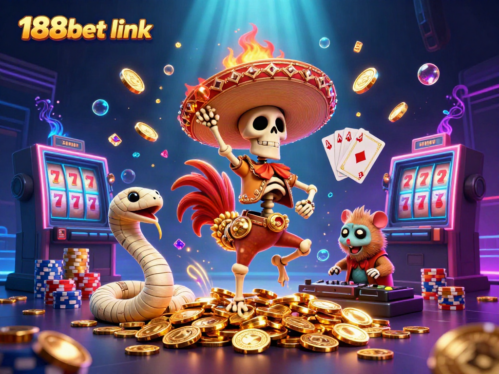 Experience the thrilling 188bet link environment with a vibrant casino illustration of characters celebrating wins.