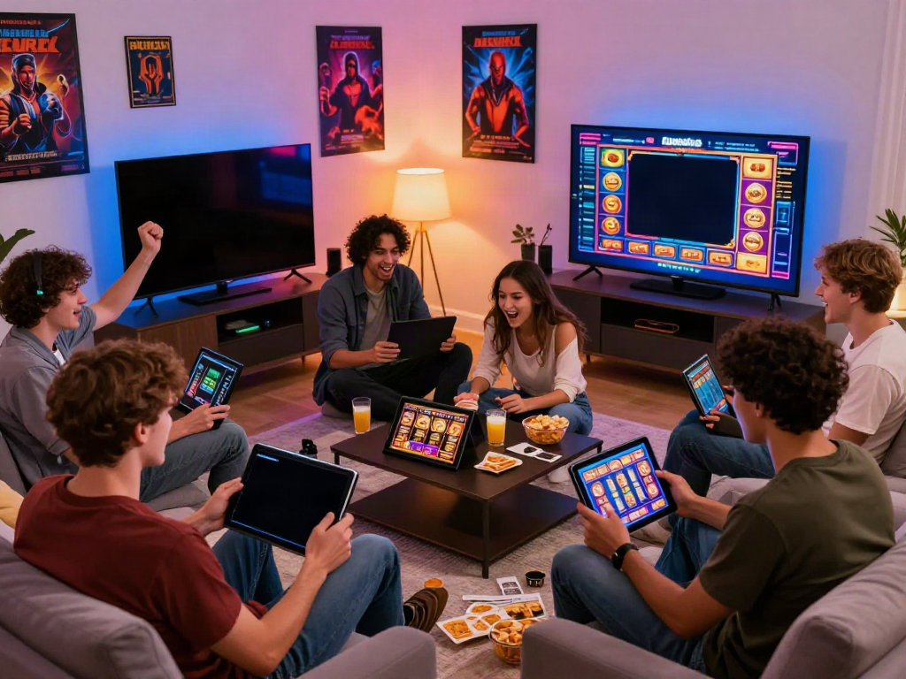 Group of friends enjoying online gaming from https://choinohu.vip/, showcasing excitement and social interaction.