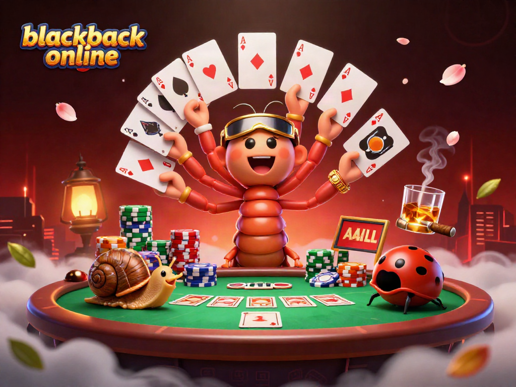 Juega blackjack en línea en un entorno vibrante y emocionante con un crupier de milpiés y un caracol apostador.