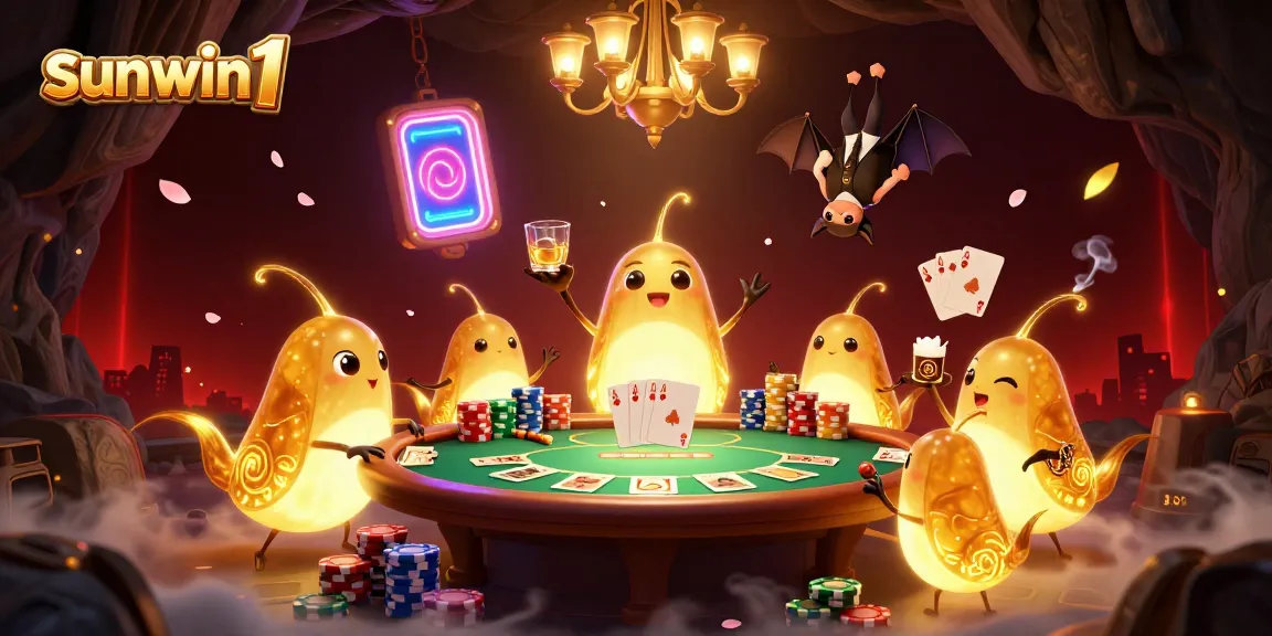 Experience sunwin1's vibrant casino atmosphere with glowworms lighting the game tables.