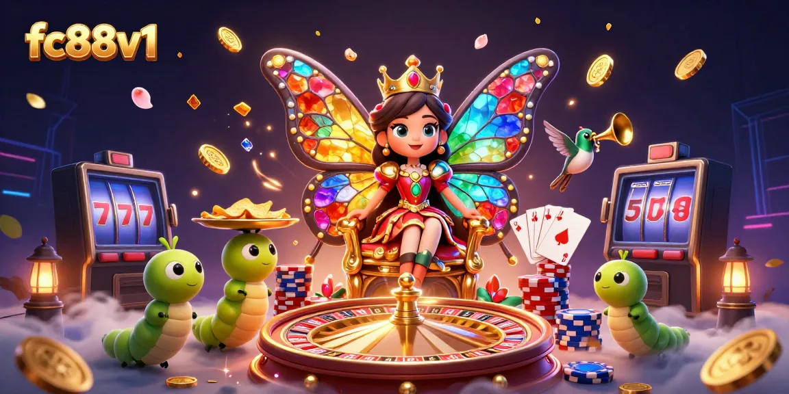 Relish the thrill of fc88v1 with a dazzling scene of casino elements, vibrant characters, and a luxurious atmosphere.