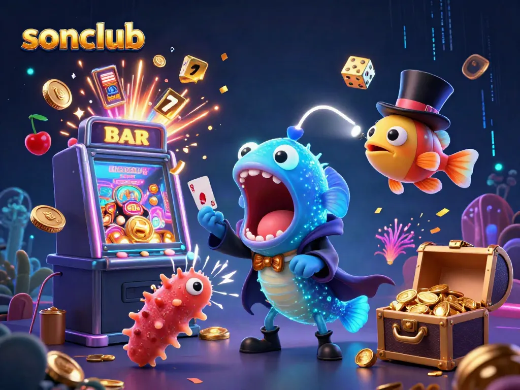 Experience exciting winnings at sonclub with a magical casino scene adorned with vibrant games and characters.