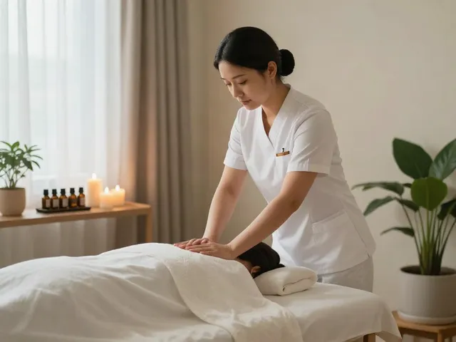 마포출장안마 service being provided in a calming wellness studio with a professional therapist