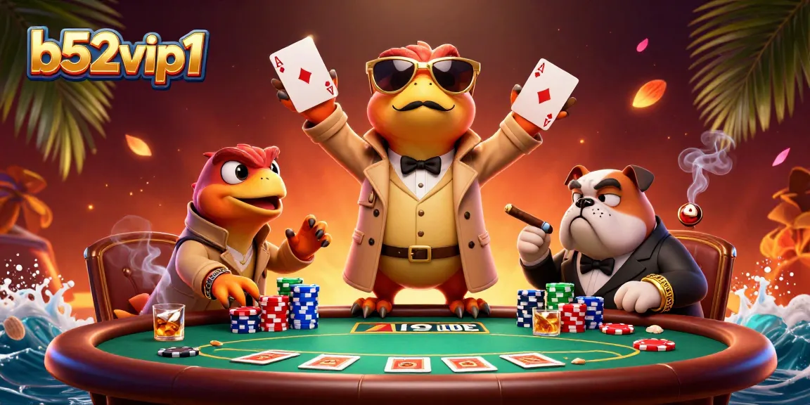 Experience thrilling gameplay at b52vip1 with cartoon raptors sneaking into a VIP casino lounge.