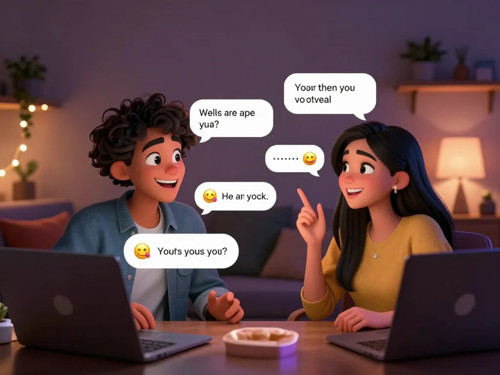 Engaging NSFW chat scene with animated characters in a cozy virtual environment, showcasing playful interaction.