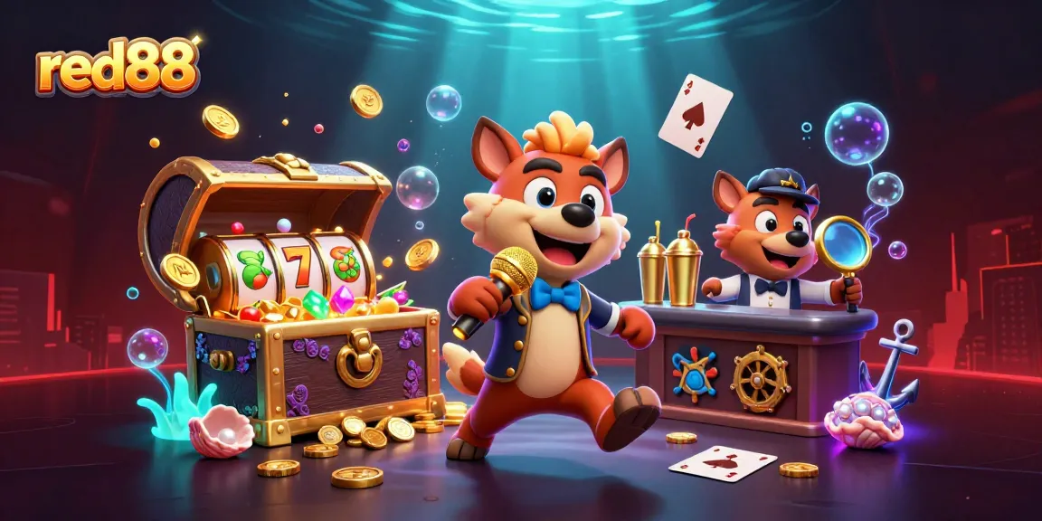 Experience the lively red88 comedy casino with hyena characters, vibrant slot elements, and dynamic underwater action.