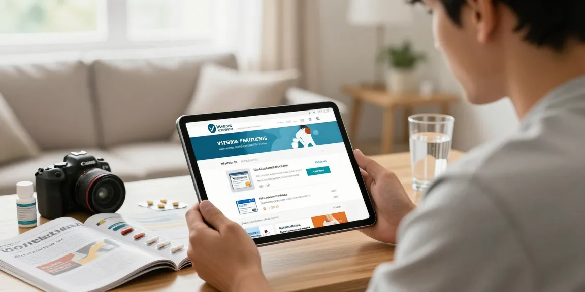 Customer actively researching to comprar viagra españa in a modern home office while browsing online pharmacy options.