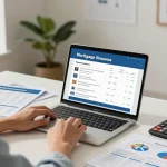 Engaging user comparing mortgage options using simulación hipotecas in a modern office setting.