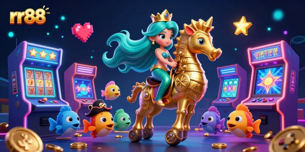 Play with vibrant casino-themed characters in an energetic rr88 gaming scene packed with colorful elements.